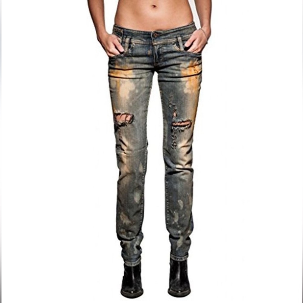 Diesel Women's Skinny Jeans - Distressed Black and Orange